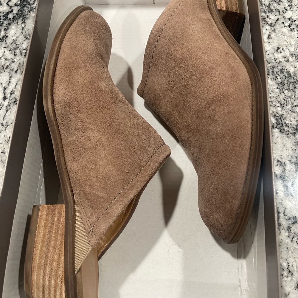 Tan Suede Pointed Toe Boots with Block Heel